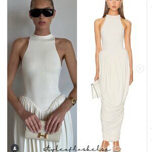 Helsa The Duchess Jersey Midi Dress Medium Ivory White Knit Cocktail Party